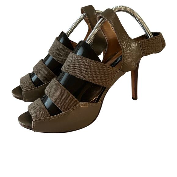 Ann Taylor | Size 8 Linen/Canvas Strap Heel Sandals Dark Sage/Green - Picture 2 of 7